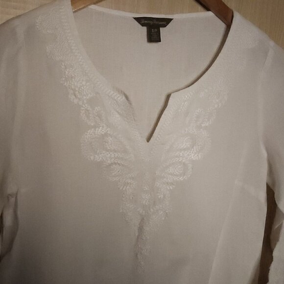 Tommy Bahama Womens White Linen Embroidered Tunic Top Small - Picture 3 of 7